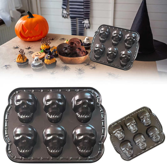 Silicone Skull Cake Mould Halloween Baking Pan Large Dessert Tray 6-Piece Kitchen Bakeware Set as Show #Jiiwd
