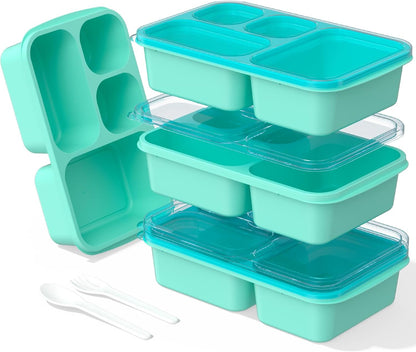 Bento Box Adult Lunch Box - 4 Pack, 5 - Compartment Meal Prep Container for Kids, Reusable Food Storage Snack Containers - Stackable for School, Work, and Travel (Wheat(Green/Blue/Pink/Beige))