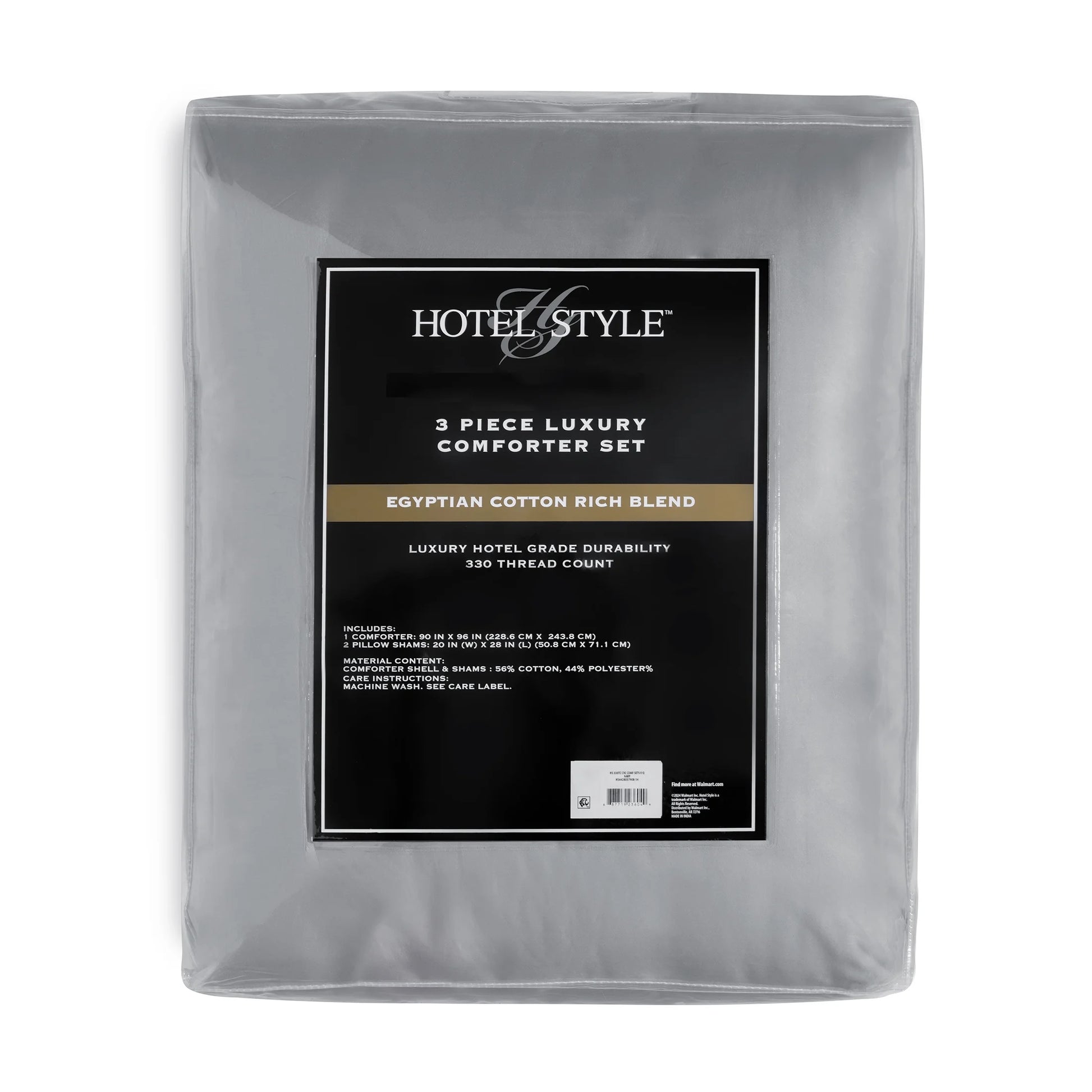 3-Piece Grey/Silver Egyptian Cotton-Rich Blend Luxury Comforter Set, Full/Queen