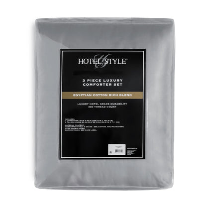 3-Piece Grey/Silver Egyptian Cotton-Rich Blend Luxury Comforter Set, Full/Queen