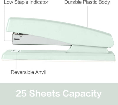 Desktop Office Stapler - 25 Sheet Capacity, Includes 1000 Staples, Staple Remover, Green