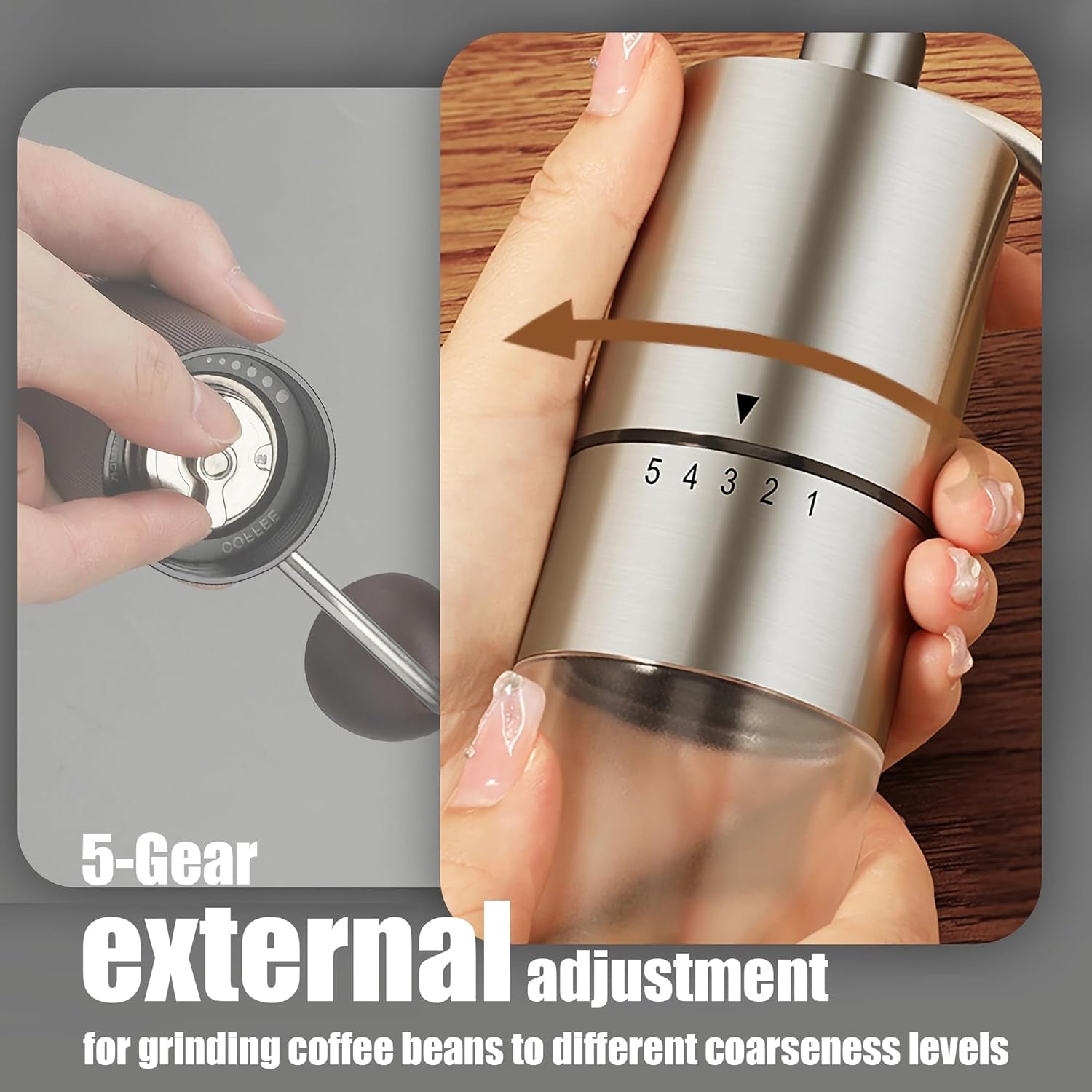 Precision Manual Coffee Grinder with Adjustable Ceramic Burr (5 Settings)