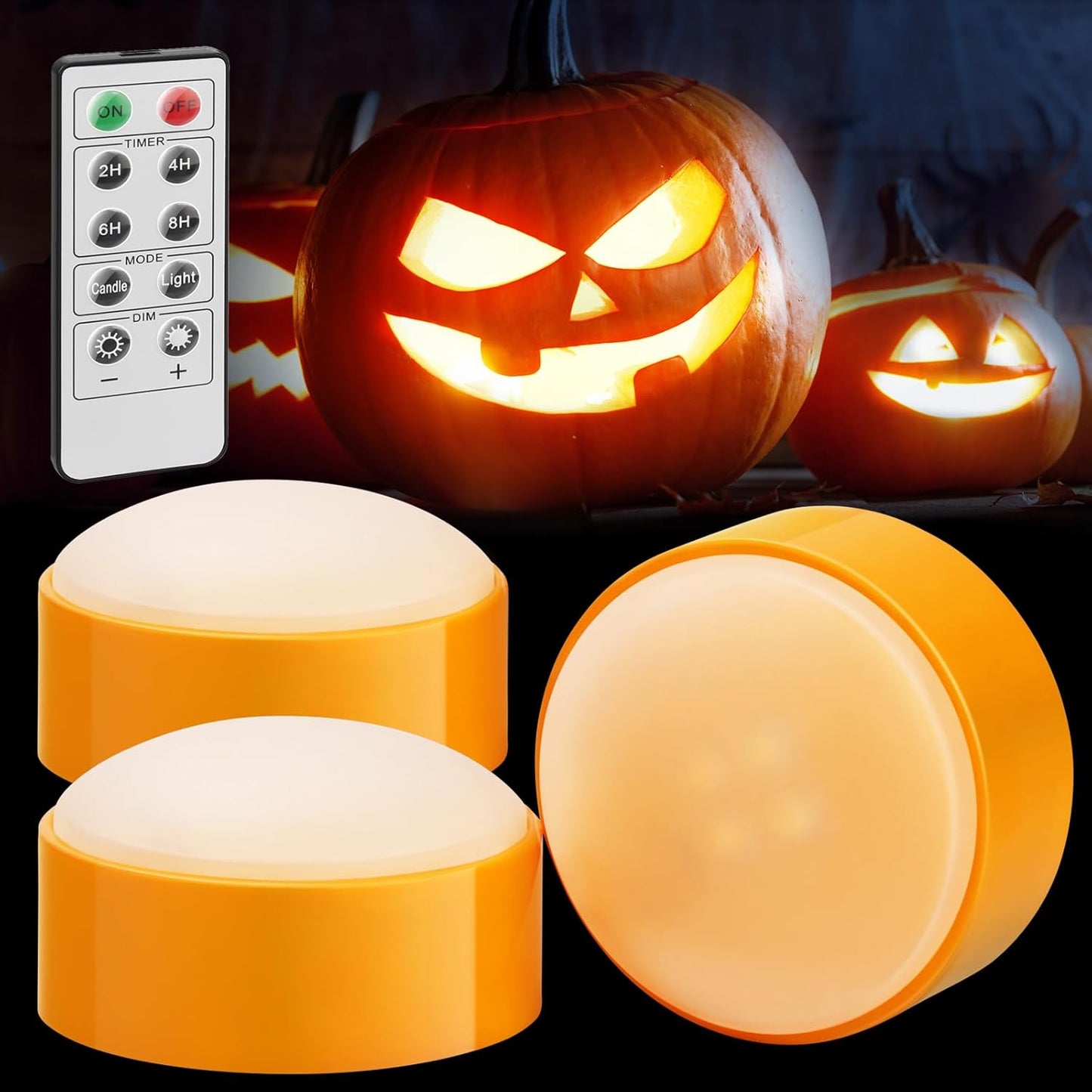 LED Pumpkin Lights with Remote – Flickering Flameless Candle, Timer & Brightness Modes