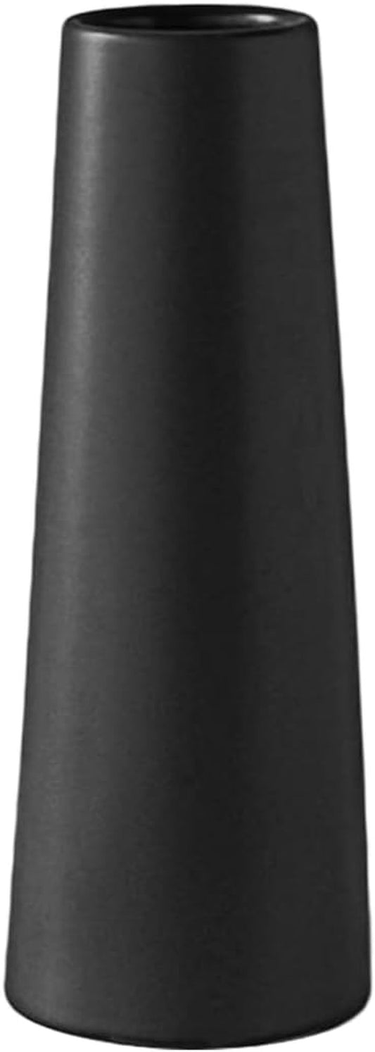 Black Ceramic Vase, 8.5 Inch Flowers Vase for Pampas Grass, Rustic Table Vase for Centerpieces, Simple Modern Vase for Home Office Decor - Matte Black