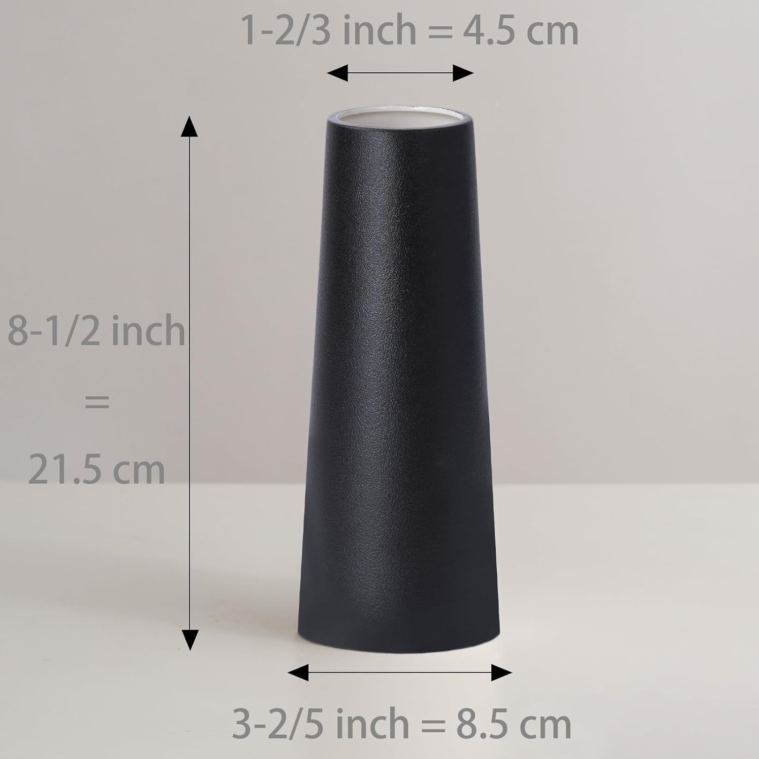 Black Ceramic Vase, 8.5 Inch Flowers Vase for Pampas Grass, Rustic Table Vase for Centerpieces, Simple Modern Vase for Home Office Decor - Matte Black