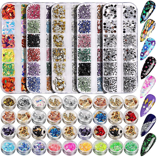 41 Boxes Rhinestones for Nails, Nail Gems 5 Boxes Nail Art Rhinestones 36 Boxes Nail Flakes, Nail Gems Stone Nail Design Kit, Nail Rhinestones for Nail Art Nail Accessories