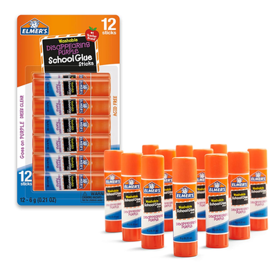 Purple Disappearing Glue Sticks – Washable School Glue 6g, 12 Count