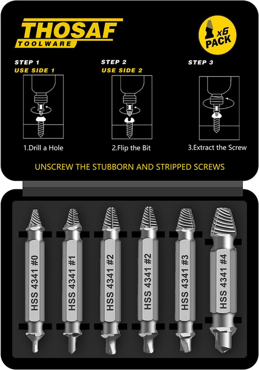 6-Piece Damaged Screw Extractor Set – Easy Bolt & Screw Remover Drill Bits, Gift for Men