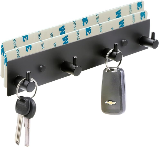 Key Holder for Wall – 3 Hook Stainless Steel Rack with 2 Self-Adhesive Tapes, No-Drill Installation