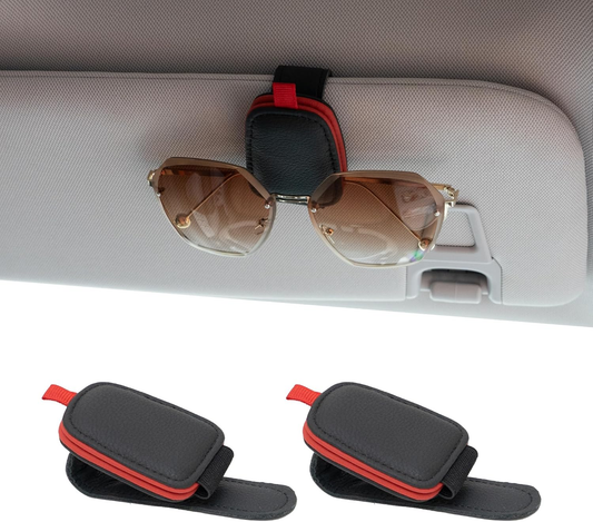 2-Pack Magnetic Leather Sunglass Holder for Car Visor – Glasses & Card Clip Organizer