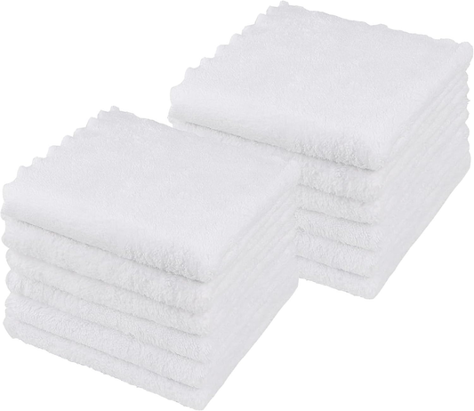 12 Pack Ultra Soft Microfiber Washcloths – 12x12 Quick Dry Coral Velvet Towels (White)