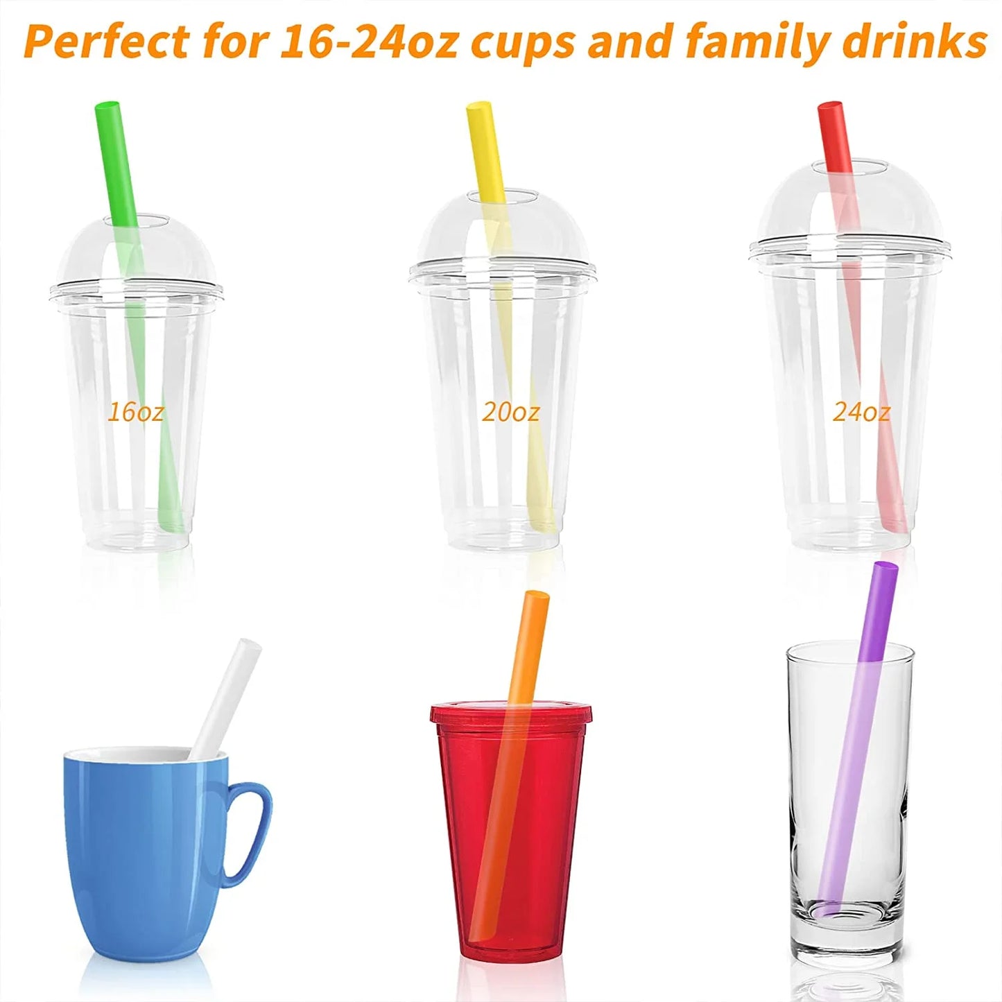 100 Pack Disposable Jumbo Straws for Drinking Smoothies & Bubble Boba Tea, Individually Wrapped Large Wide Straw for Milkshakes, 10X0.5 In