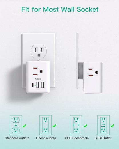2 Pack Outlet Extender Multi Plug Outlet, USB Wall Charger, No Surge Protector Cruise Essentials for Ship and Travel, ETL Listed