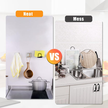 2-Pack Stainless Steel Sponge Holder for Kitchen Sink - Rustproof Brushed SUS304 Sponge Caddy Organizer, Wall/Surface Mount, Drainage Design, Clutter-Free Storage