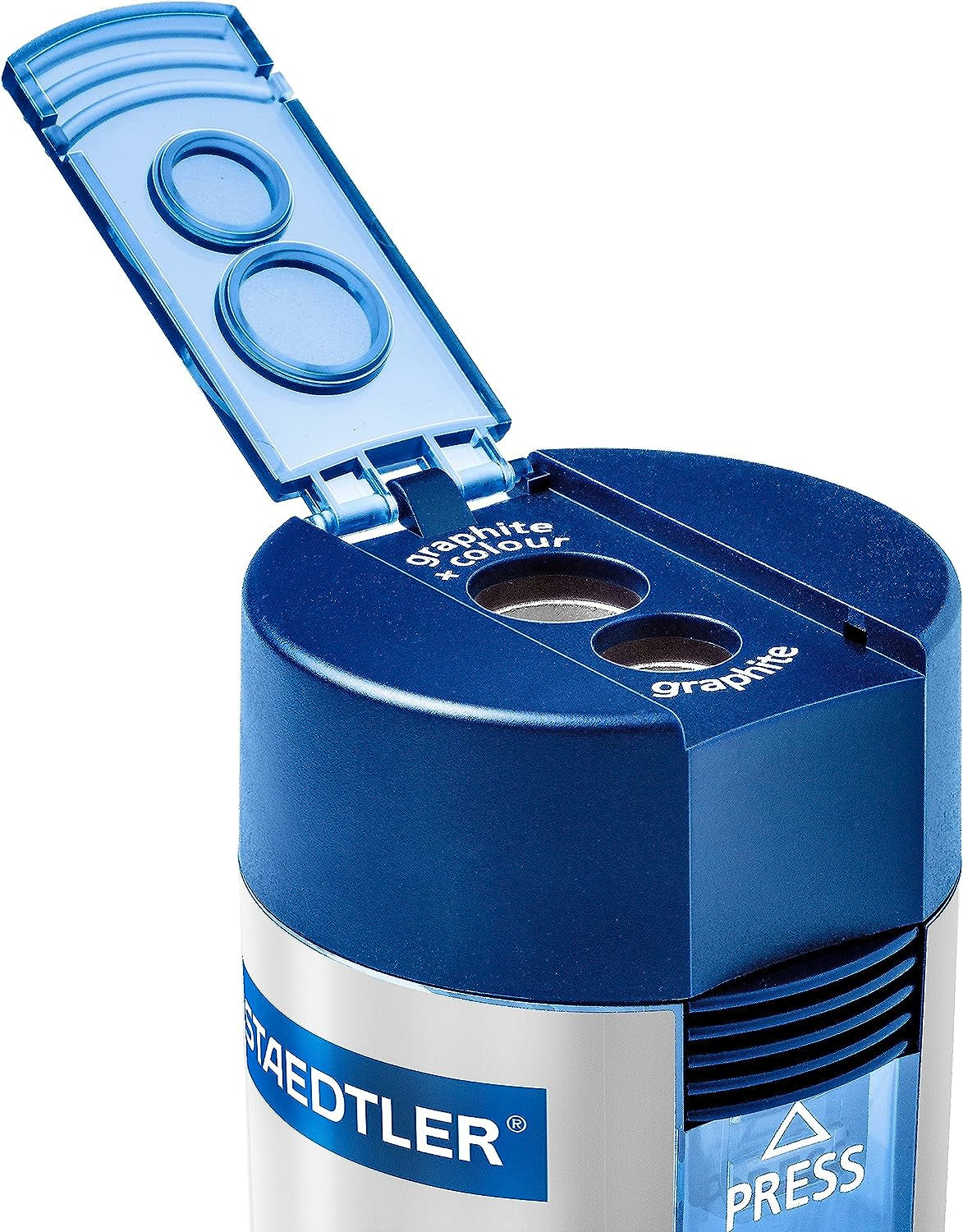 Dual-Hole Manual Pencil Sharpener – Compact Portable Sharpener with Shavings Container