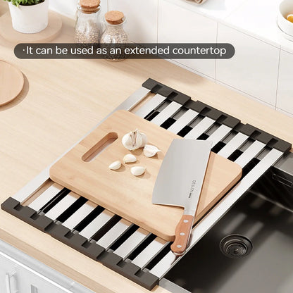 Kitchen Foldable Stainless Steel Dish Rack over the Sink Dish Drying Rack Multipurpose Kitchen Drainer for Sink Dish Rack Heat Insulation Pad