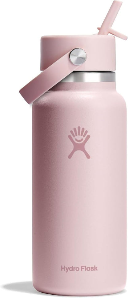 24 Oz Wide Flex Straw Cap Bottle - Insulated Stainless Steel - Wide Straw Lid, Non Spill, Leakproof in Tonal Birch