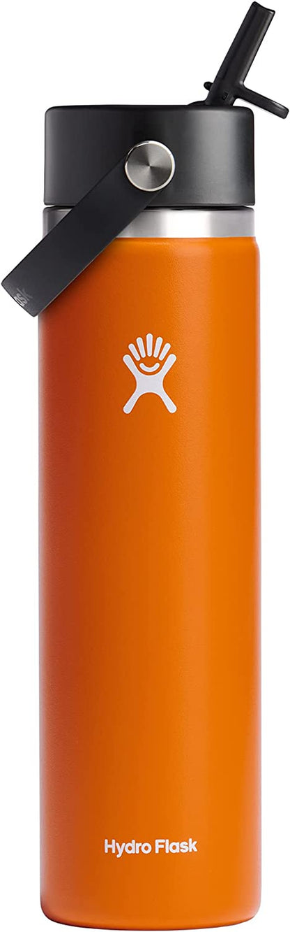 24 Oz Wide Flex Straw Cap Bottle - Insulated Stainless Steel - Wide Straw Lid, Non Spill, Leakproof in Tonal Birch