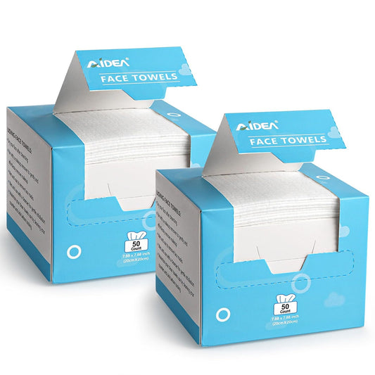 2 Pack Disposable Face Towels (50 Count each)  – Soft & Long-Lasting