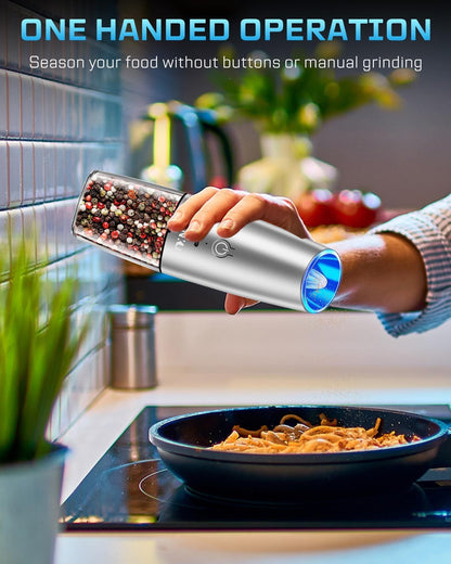 RECHARGEABLE Salt and Pepper Grinder Set,Automatic Pepper Mill,Usb Rechargeable,Adjustable Coarseness,One-Handed Operation,Ceramic Burr,Refillable,Auto Grinders Shakers LED Light,Sliver