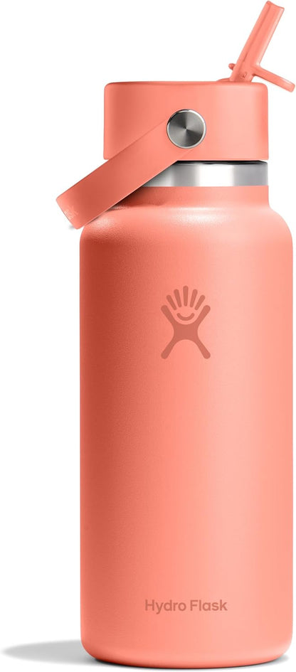 24 Oz Wide Flex Straw Cap Bottle - Insulated Stainless Steel - Wide Straw Lid, Non Spill, Leakproof in Tonal Birch