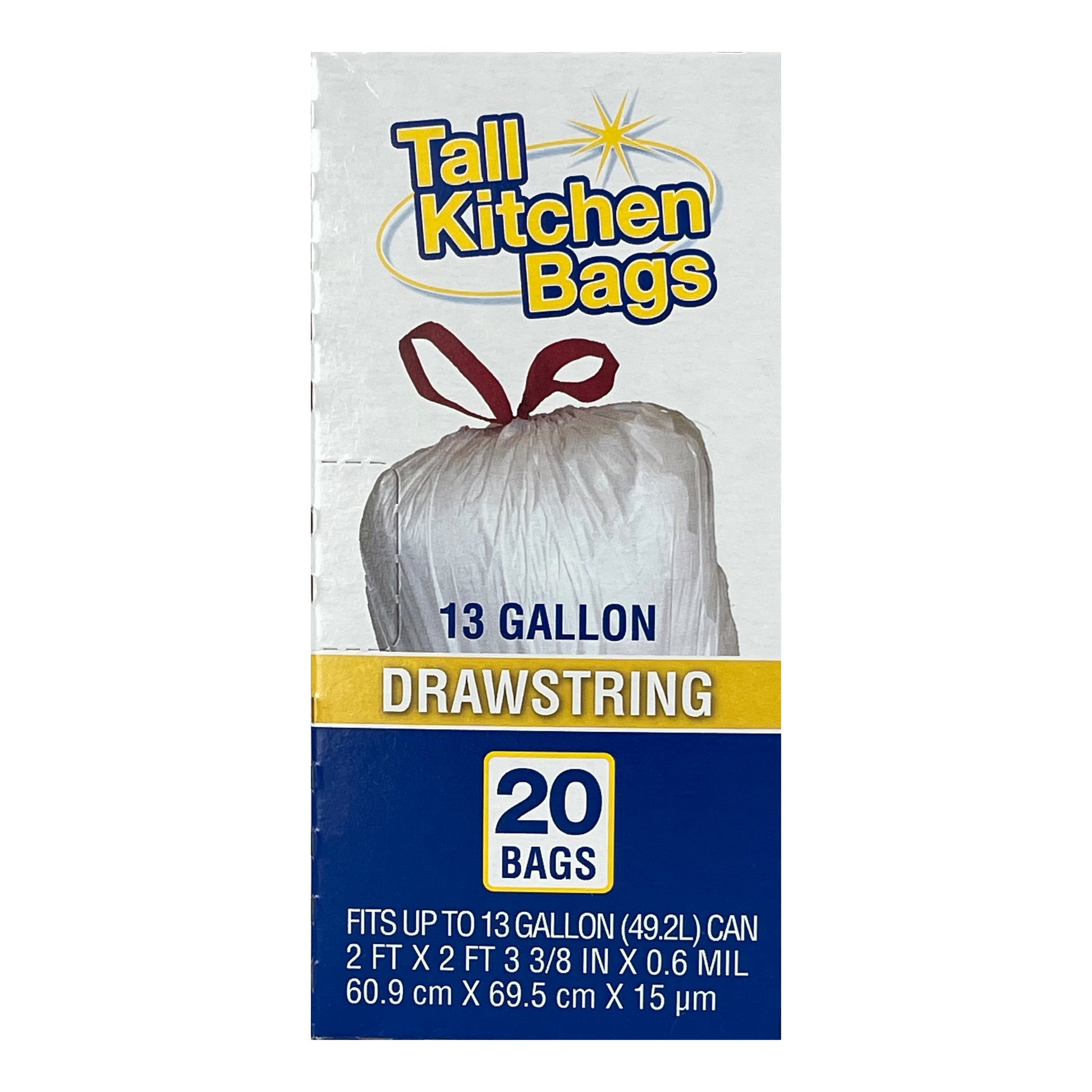 Kitchen Trash Bags, 13 Gallon, Drawstring, 20 Bags