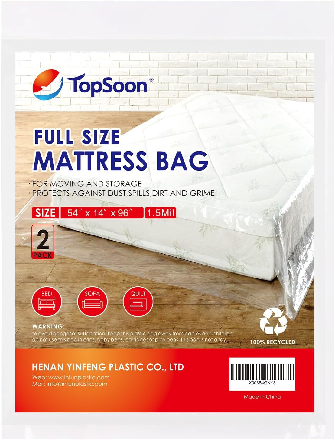 Mattress Bag for Storage Mattress Disposal Bag King/Queen Size Clear