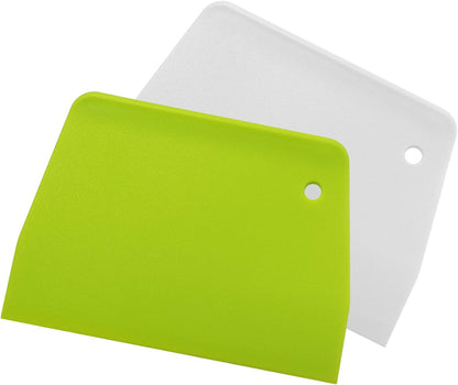 Bowl Spatula & Bench Scraper,Flexible Plastic Multipurpose Kitchen Pastry Cutter Tool,Food Scrappers for Bread Dough Baking Cake Fondant Icing,Set of 2 Pieces - White,Green