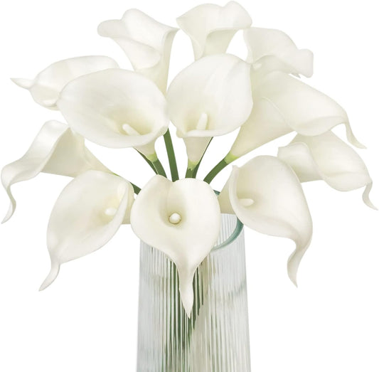 White Calla Lily 12Pcs Artificial Flowers Bouquet for Wedding Bride Shower Blessing Gift Home Decoration Faux Calla Lilies Flower, White