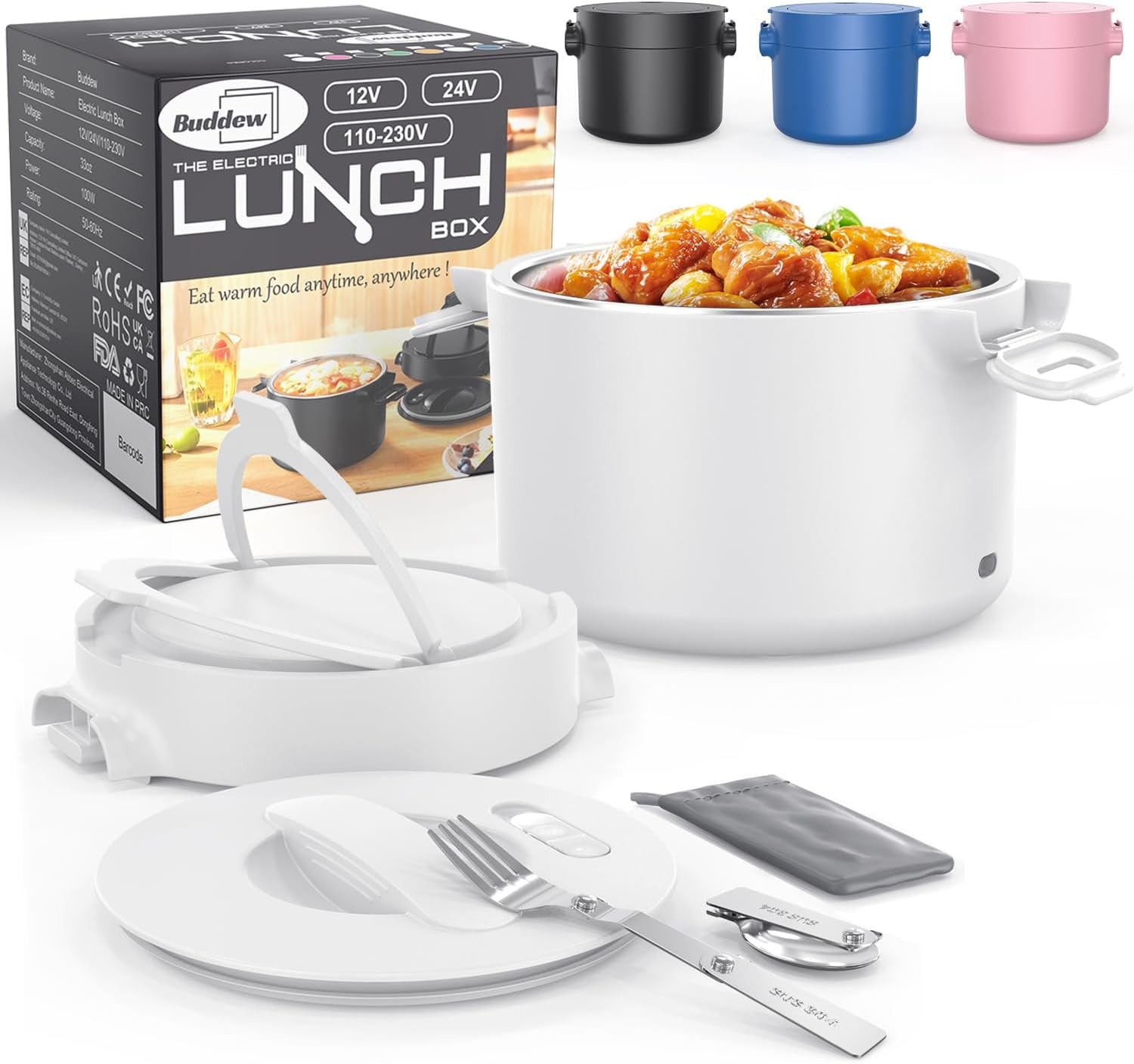 Electric Lunch Box 80W Food Heater for Adults, 12/24/110 V Portable Food Warmer for Travel & Work, 1.5L Food Warmers, Loncheras Para Hombres De Trabajo (Green)