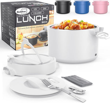 Electric Lunch Box 80W Food Heater for Adults, 12/24/110 V Portable Food Warmer for Travel & Work, 1.5L Food Warmers, Loncheras Para Hombres De Trabajo (Green)