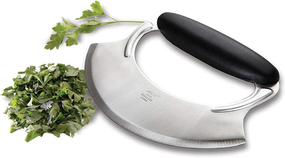 4.9" Mezzaluna with Silicone Handle & Stainless Steel Blade - Dishwasher Safe Versatile Chopping Tool for All Kitchen Needs - Non-Slip Grip, Easy to Use and Comfortable to Hold
