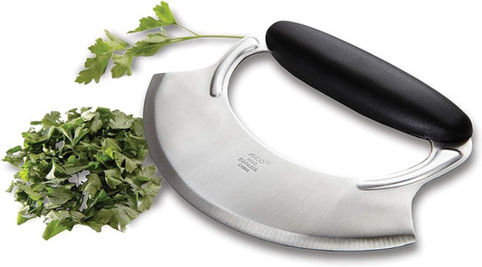 4.9" Mezzaluna with Silicone Handle & Stainless Steel Blade - Dishwasher Safe Versatile Chopping Tool for All Kitchen Needs - Non-Slip Grip, Easy to Use and Comfortable to Hold