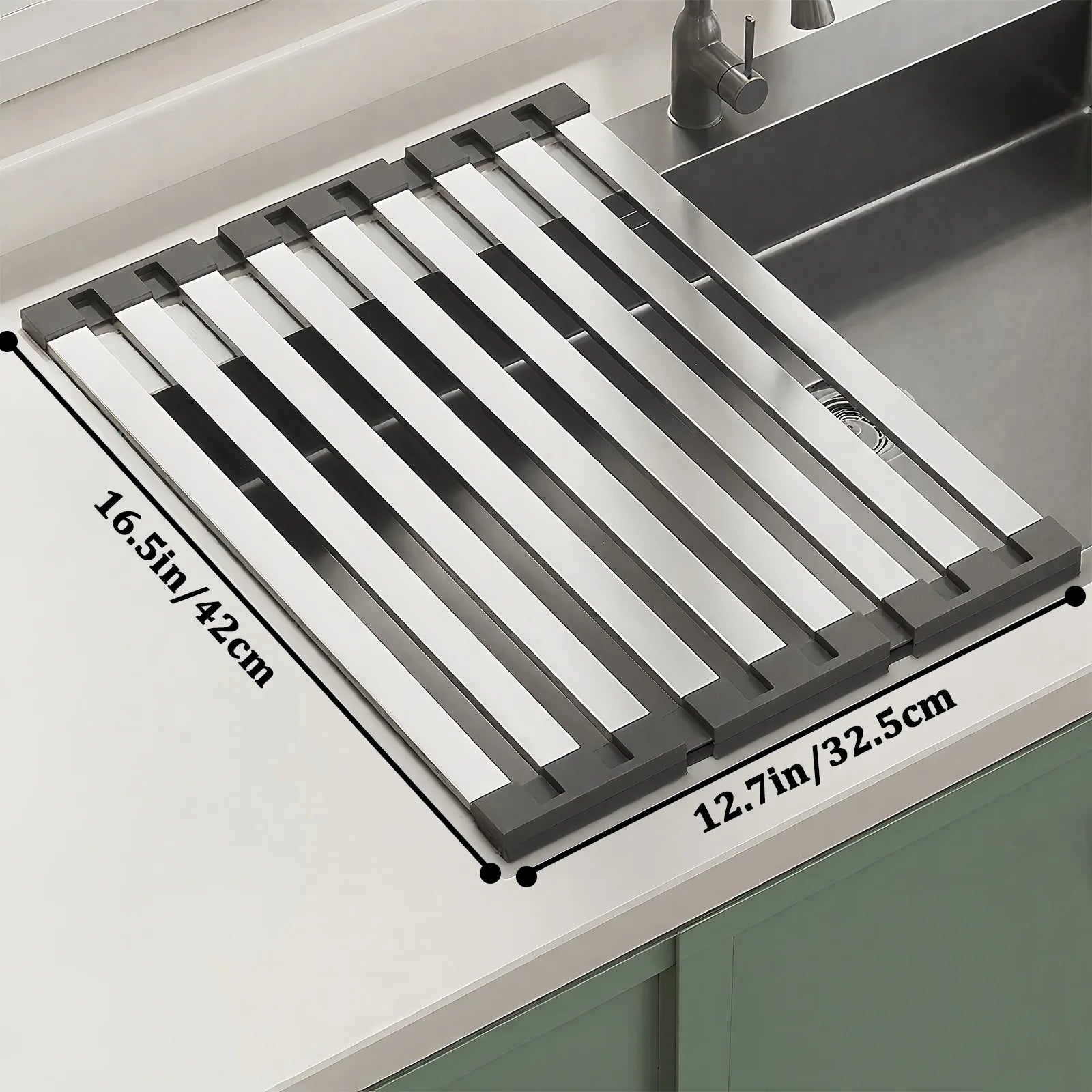 Kitchen Foldable Stainless Steel Dish Rack over the Sink Dish Drying Rack Multipurpose Kitchen Drainer for Sink Dish Rack Heat Insulation Pad