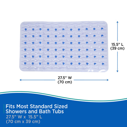 ® inside the Shower Vinyl Semi-Brushed Bath Mat with Suction Cups and Drain Holes, 27.5" L X 15.5" W, Clear and Blue