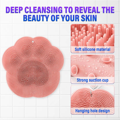 Shower Foot Scrubber Mat, Foot Scrubber in Shower, Back Washer Exfoliating Bath Wash Pad, Silicone Shower Foot Scrubber Mat, Upgraded Shower Foot Massager Mat with Non-Slip Suction Cup (Blue)