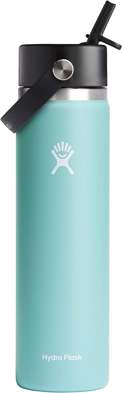 24 Oz Wide Flex Straw Cap Bottle - Insulated Stainless Steel - Wide Straw Lid, Non Spill, Leakproof in Tonal Birch