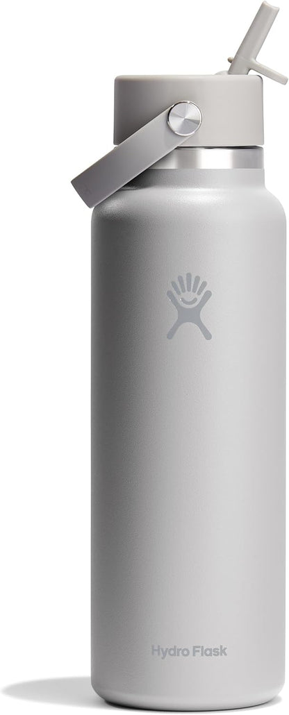 24 Oz Wide Flex Straw Cap Bottle - Insulated Stainless Steel - Wide Straw Lid, Non Spill, Leakproof in Tonal Birch