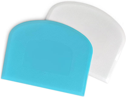 Bowl Spatula & Bench Scraper,Flexible Plastic Multipurpose Kitchen Pastry Cutter Tool,Food Scrappers for Bread Dough Baking Cake Fondant Icing,Set of 2 Pieces - White,Green