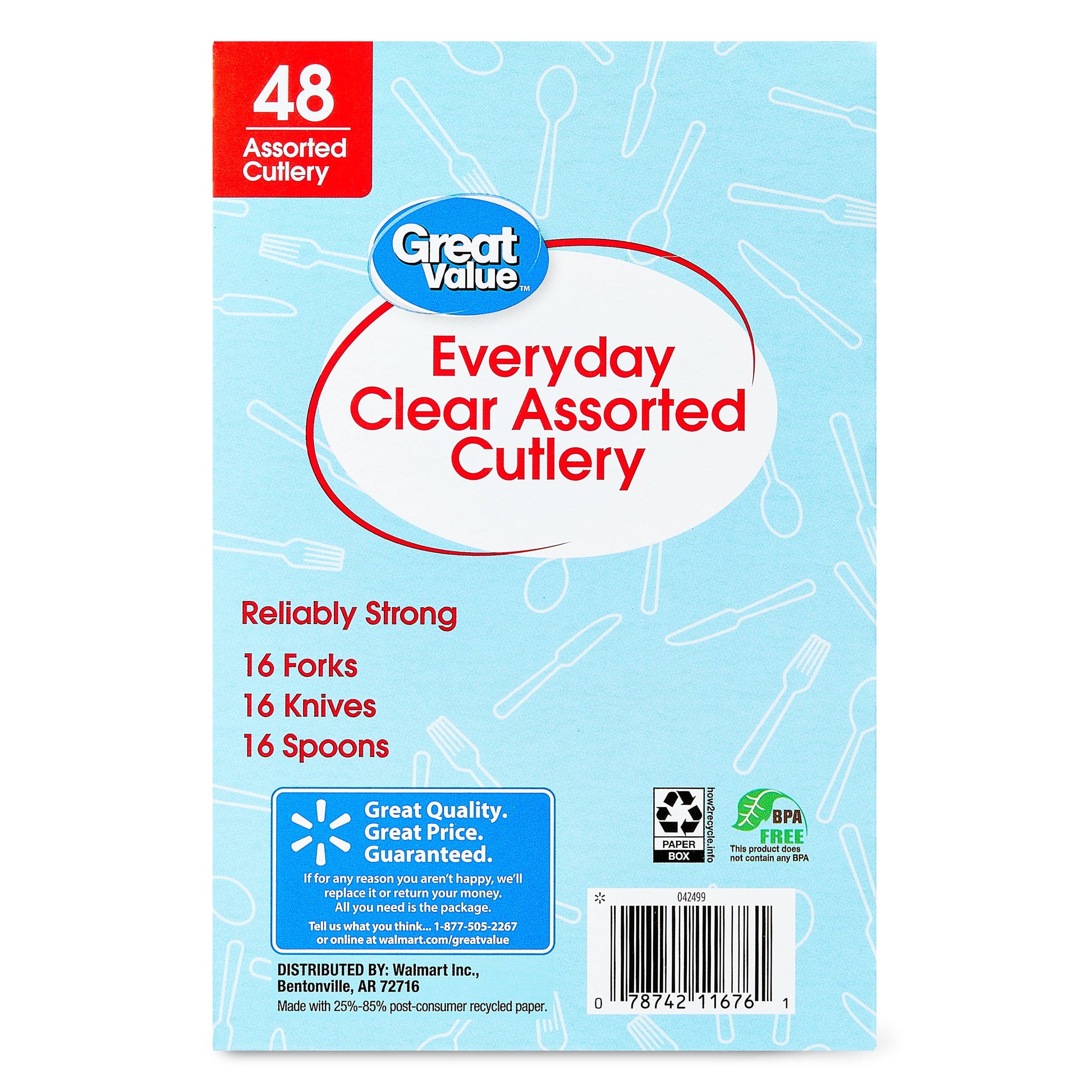 Plastic Everyday Clear Assorted Cutlery, 48 Count Includes 16F/16S/16K