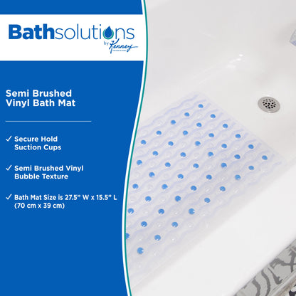 ® inside the Shower Vinyl Semi-Brushed Bath Mat with Suction Cups and Drain Holes, 27.5" L X 15.5" W, Clear and Blue