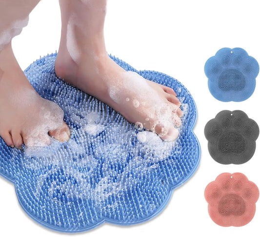 Shower Foot Scrubber Mat, Foot Scrubber in Shower, Back Washer Exfoliating Bath Wash Pad, Silicone Shower Foot Scrubber Mat, Upgraded Shower Foot Massager Mat with Non-Slip Suction Cup (Blue)