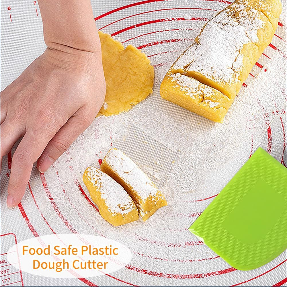 Bowl Spatula & Bench Scraper,Flexible Plastic Multipurpose Kitchen Pastry Cutter Tool,Food Scrappers for Bread Dough Baking Cake Fondant Icing,Set of 2 Pieces - White,Green