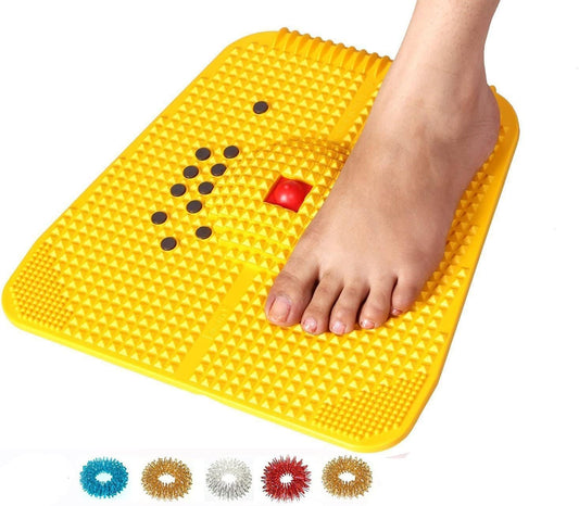 Acupressure Reflexology Magnetic Pyramidal Therapy Power Pain Relief Energy Foot Health Mat Set of 1 + Sujok Rings Set of 5 L X W X H – 30 X 30 X 7 Cm Yellow Mat