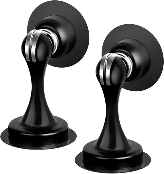 2 Pack Door Stops Self Adhesive Black Magnetic Door Stoppers No Drill Wall Floor Mount Stainless Steel Magnetic Door Catch Door Holders