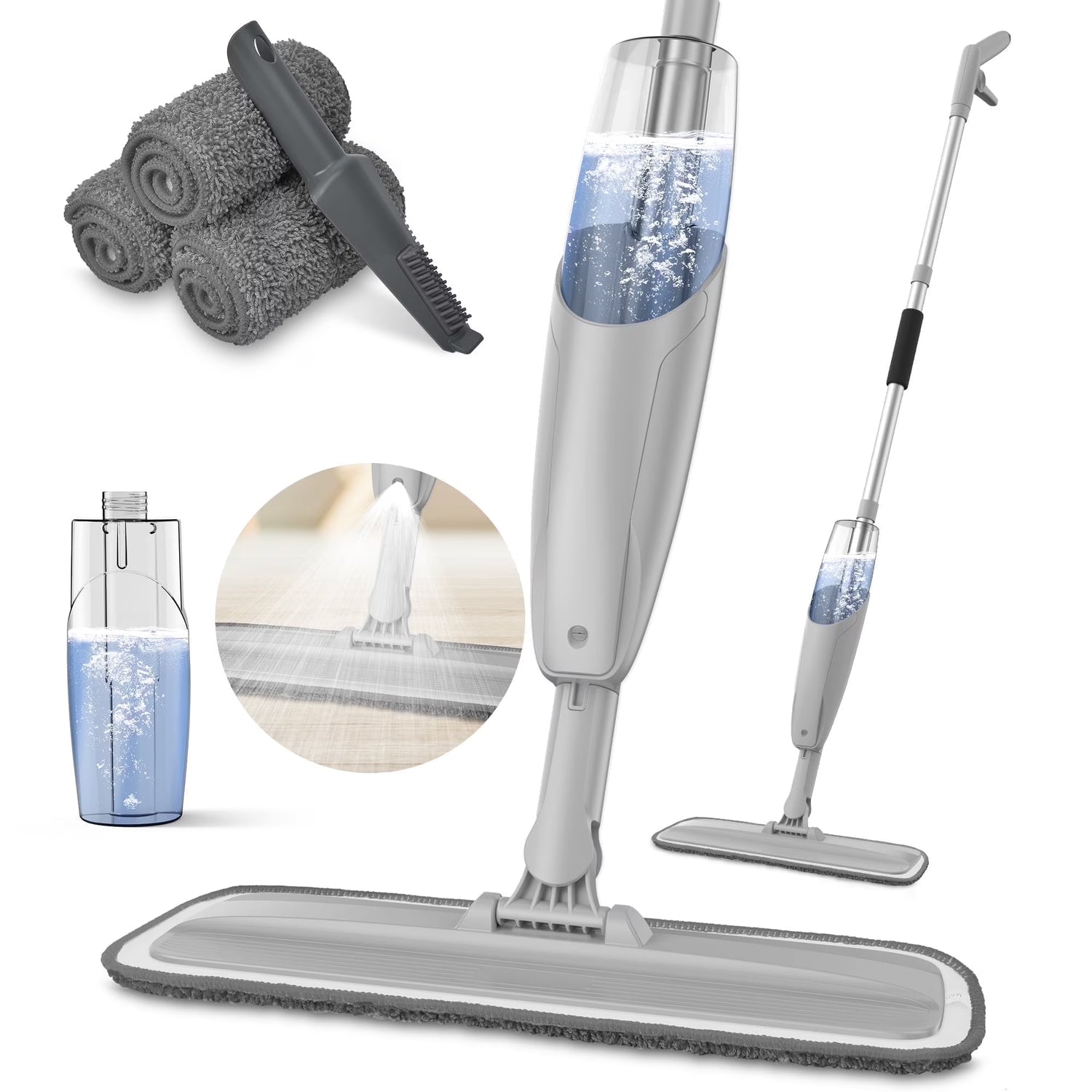 Spray Mop for Floor Cleaning Wet, with 14 Oz Refillable Bottle and 3 Washable Microfiber Pads Home and Commercial Use, Gray