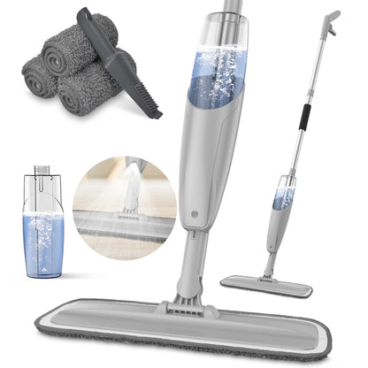 Spray Mop for Floor Cleaning Wet, with 14 Oz Refillable Bottle and 3 Washable Microfiber Pads Home and Commercial Use, Gray