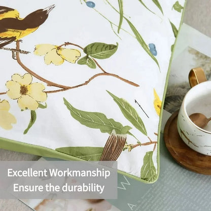 100% Cotton Green Leaves Birds Print 1000 Thread Count Pillow Cases, Queen (2 Count)