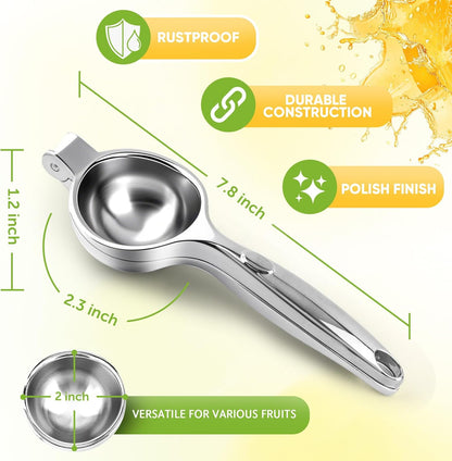 Lemon Squeezer Extra Large, Lemon Squeezer Juicer Stainless Steel, Heavy Duty Manual Citrus Juicer Hand Press, Kitchen Tools Lime Squeezer Bar Tool, Easy to Clean Metal Lemon Hand Press