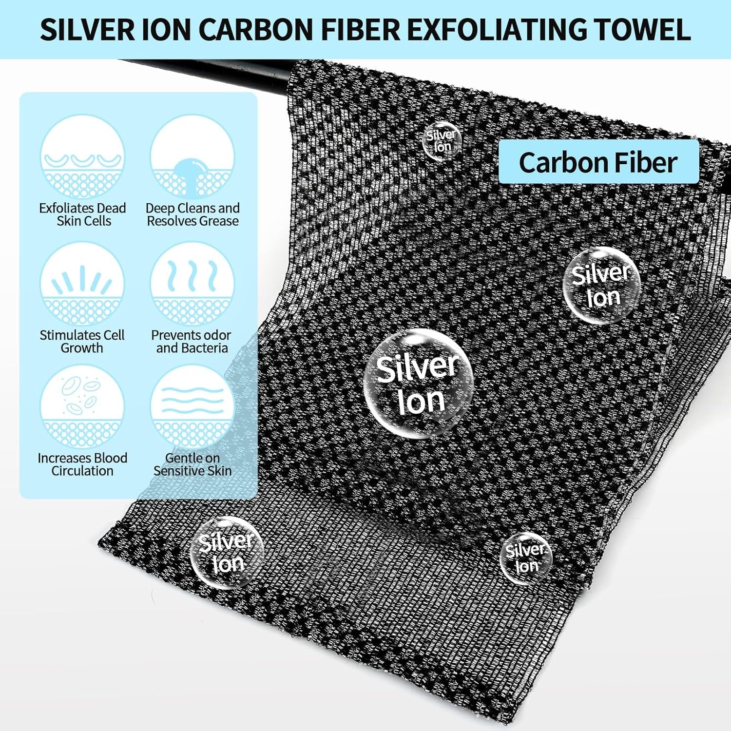 Exfoliating Body Scrubber – Dual-Sided Silver Ion & Carbon Fiber Washcloth